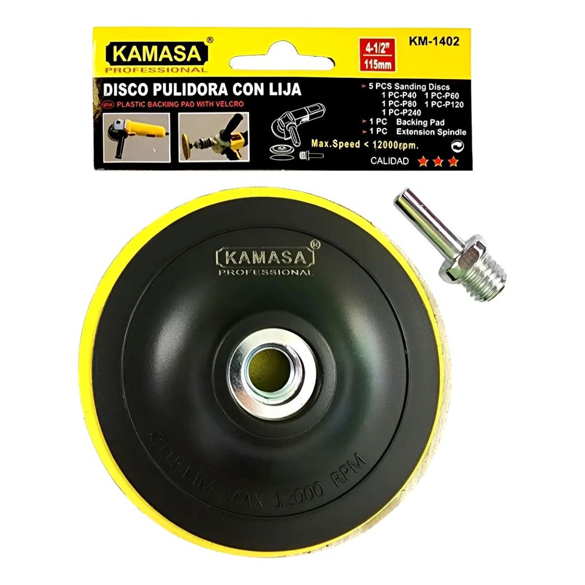 KAMASA - Disco Pulidor Con Velcro Para Esmeril Angular 115mm + 5 Lija