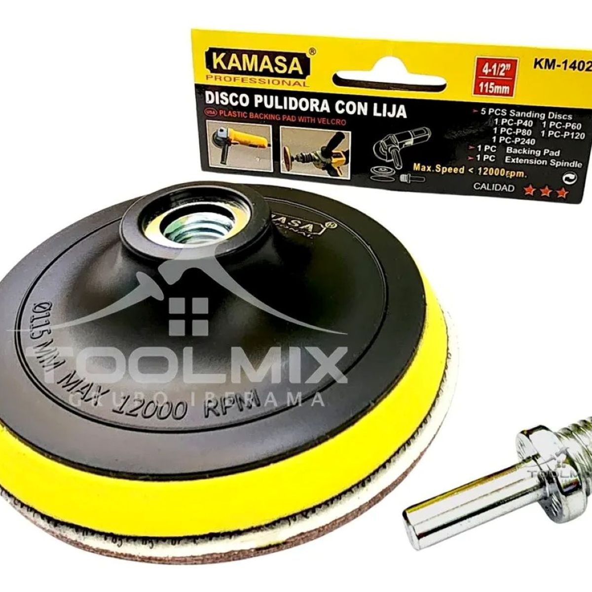 KAMASA - Disco Pulidor Con Velcro Para Esmeril Angular 115mm + 5 Lija