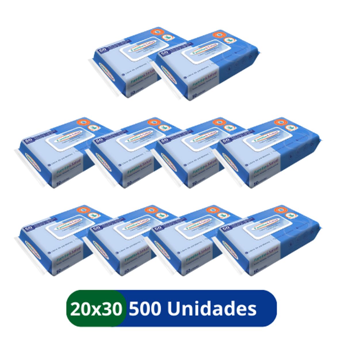 GENERICO - Toallas Húmedas para Adulto Extra Grande Familia Salud 30x20cm – 500 Unidades - 10 Paquetes - 1 Caja