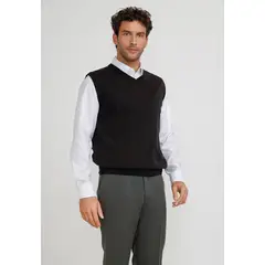 TRIAL - Sweater Cuello V Sin Mangas Algodón Seda Negro