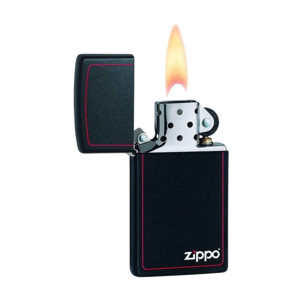 ZIPPO - Encendedor Zippo 1618ZB Slim Black Matte Red Border & Logo
