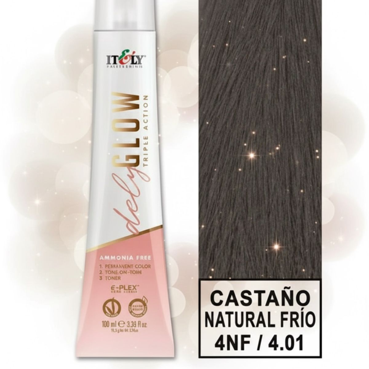GENERICO - TINTURA PER S/AMONI ITELY DELYGLOW 4NF CASTAÑO MEDIO FRIO NATURAL 100ML 4.01 + OXIDANTE