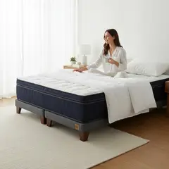 BLOCCARE - Cama 2 Plaza Box 8 cm + Colchon CIC L200 cm - Premium / Con Refuerzo - Patas De Madera 11 cm (Gris)