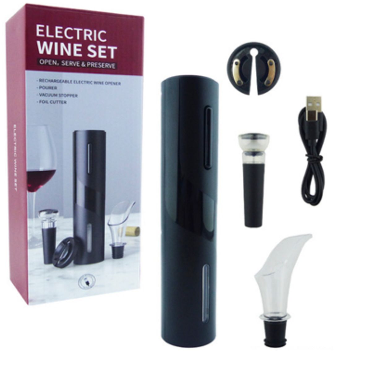 GENERICO - Sacacorchos Kit De 4 En 1 Recargable