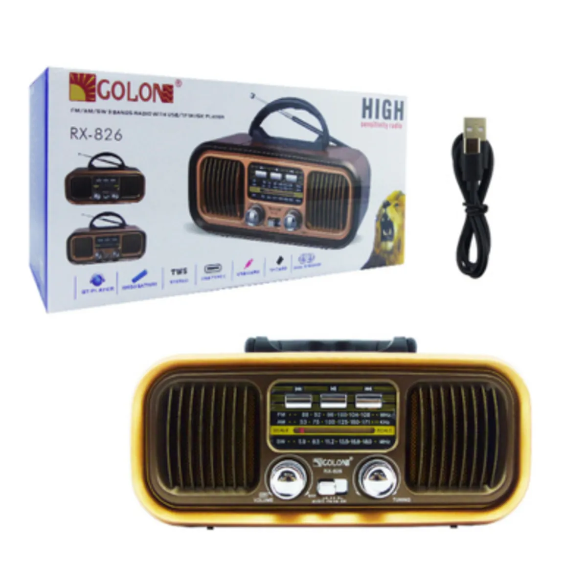 GENERICO - Radio Multibanda Recargable Con Conexion Bluetooth FM USB Y TF
