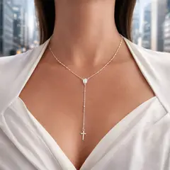 JOYAS MYTOKE - Rosario Mujer 45cm Plata Fina Hipoalergenica 925 Collar Cruz