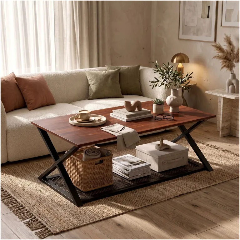 Mesa De Centro Minimalista Con Cubierta De Melamina 60x120cm