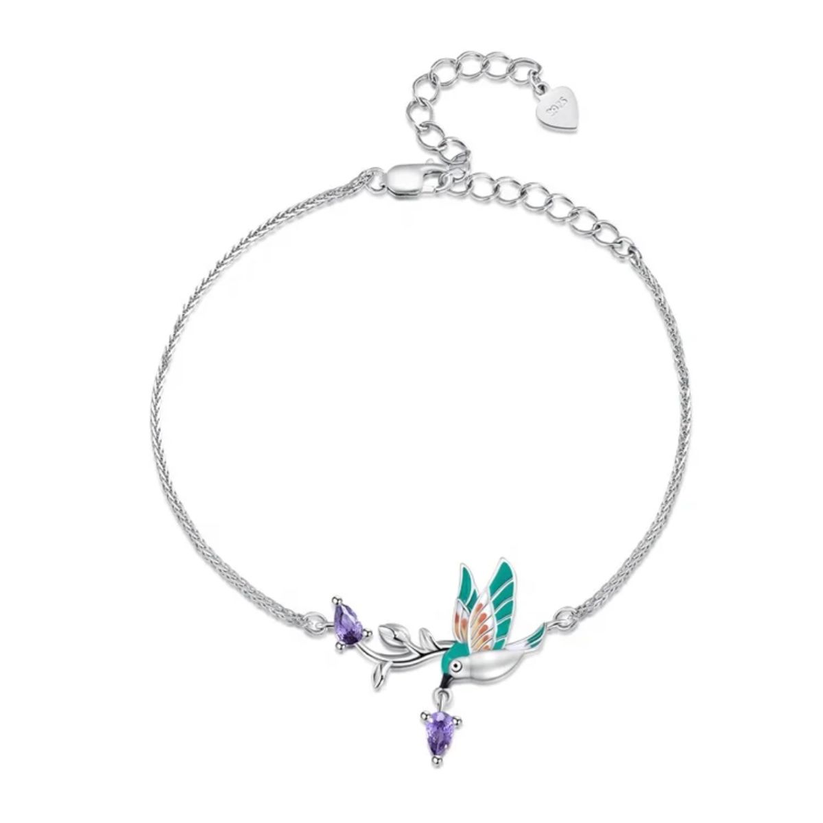 GENERICO - Pulsera colibrí amatista joya mujer plata 925