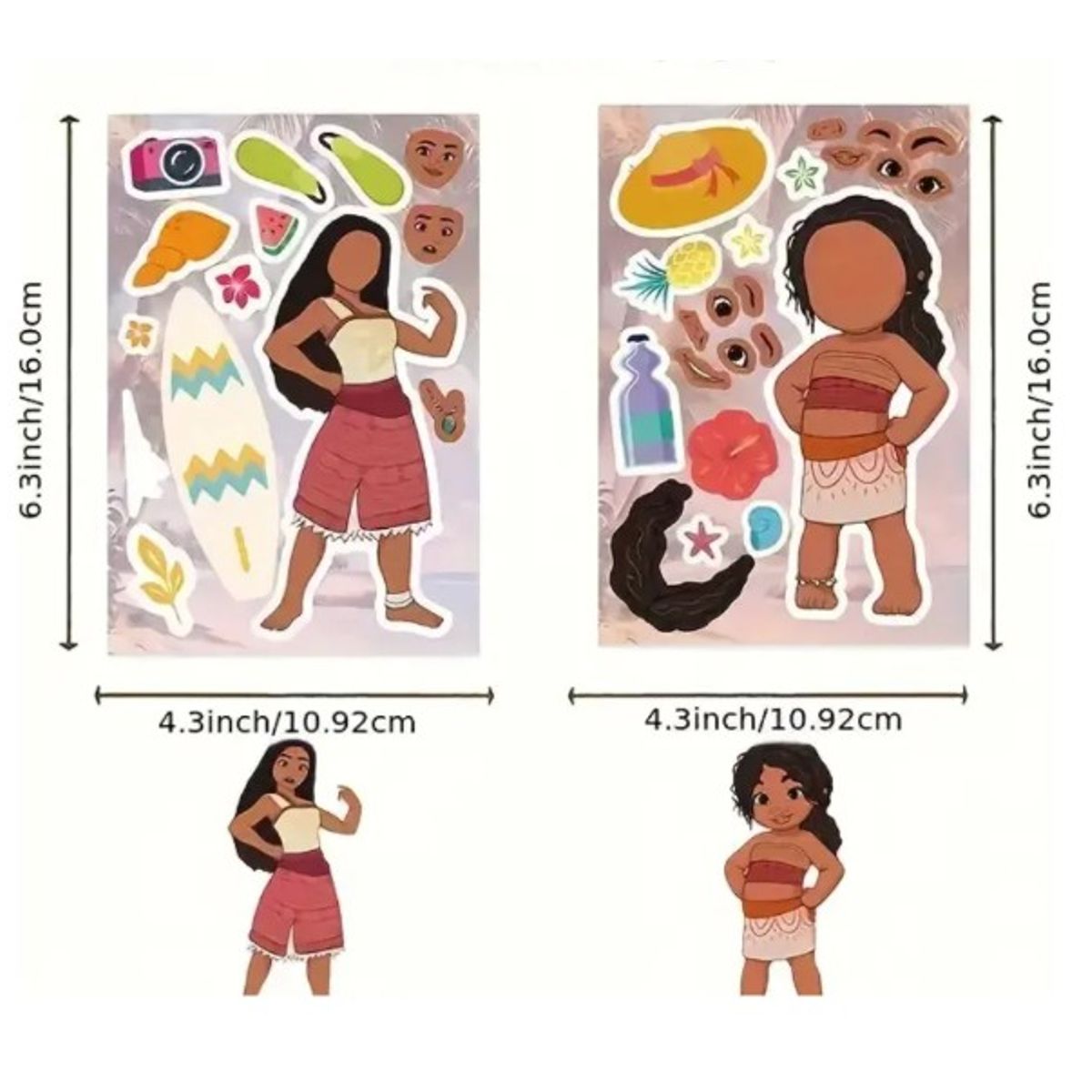 GENERICO - 8 Laminas Stickers Moana Armable Pegatinas Puzzle 11x16cm