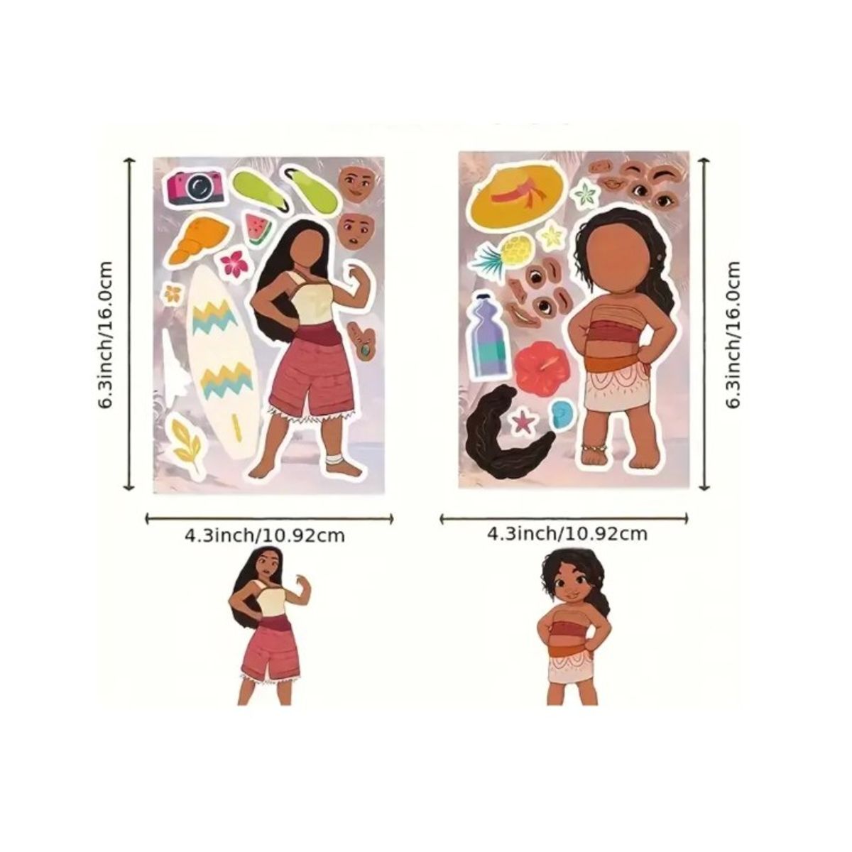 GENERICO - 8 Laminas Stickers Moana Armable Pegatinas Puzzle 11x16cm
