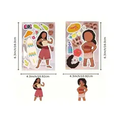 GENERICO - 8 Laminas Stickers Moana Armable Pegatinas Puzzle 11x16cm