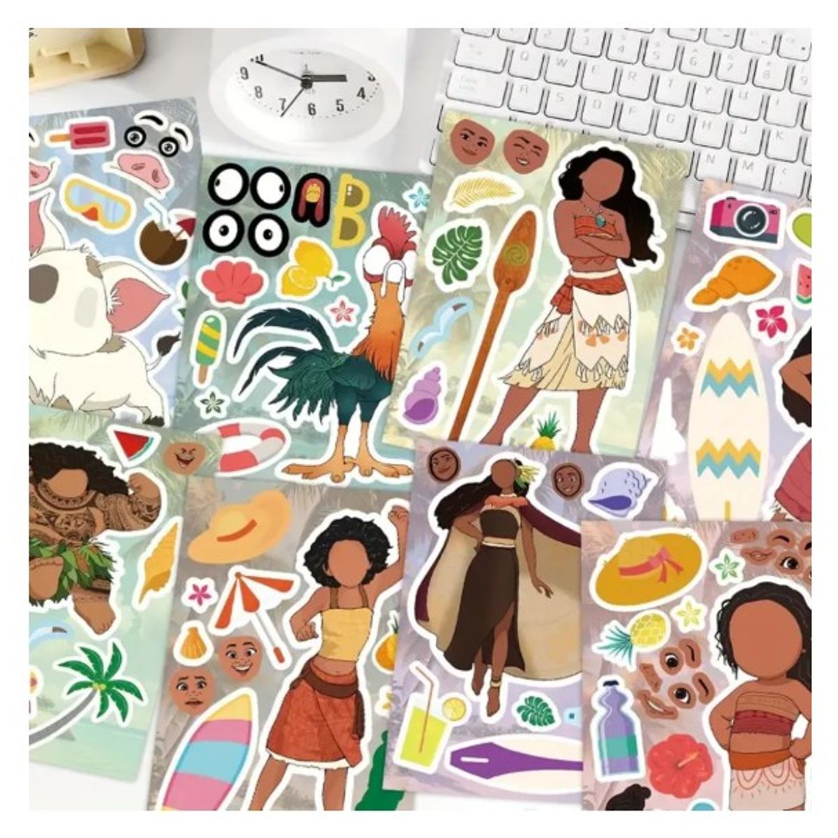 GENERICO - 8 Laminas Stickers Moana Armable Pegatinas Puzzle 11x16cm