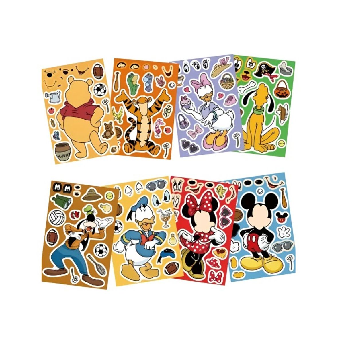 GENERICO - 8 Laminas Stickers ratón clasico Armable Pegatinas 11x16cm niños