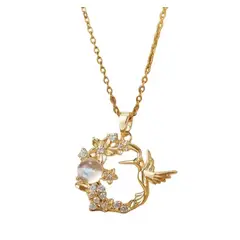 GENERICO - Collar COLIBRI BLANCO Y FLORES acero inoxidable