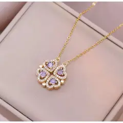 GENERICO - Collar TREBOL MORADO  acero inoxidable