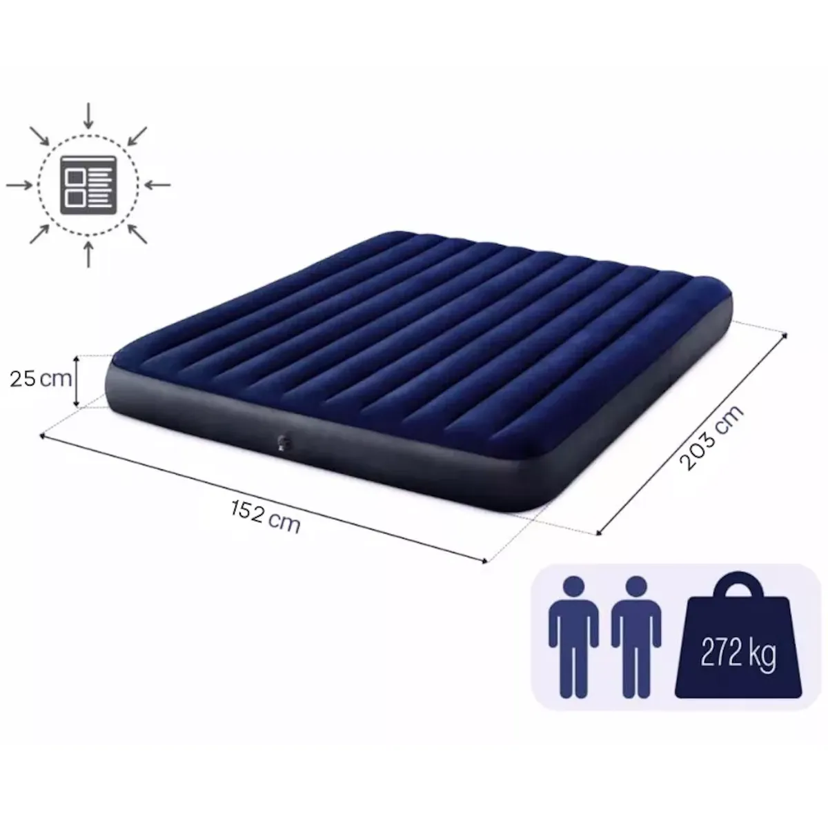 GENERICO - Colchón Inflable Para Camping - 2 Plazas - 152x 203x 25cm