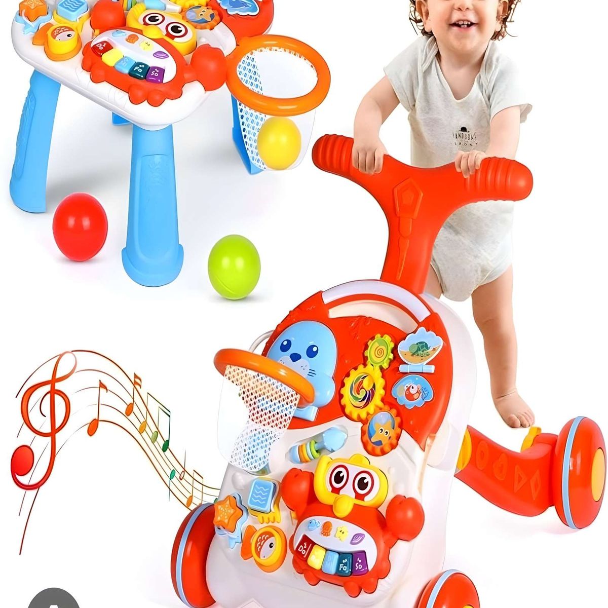 GENERICO - CAMINADOR Y MESA DE JUEGO BEBE 2 EN 1 ROJO