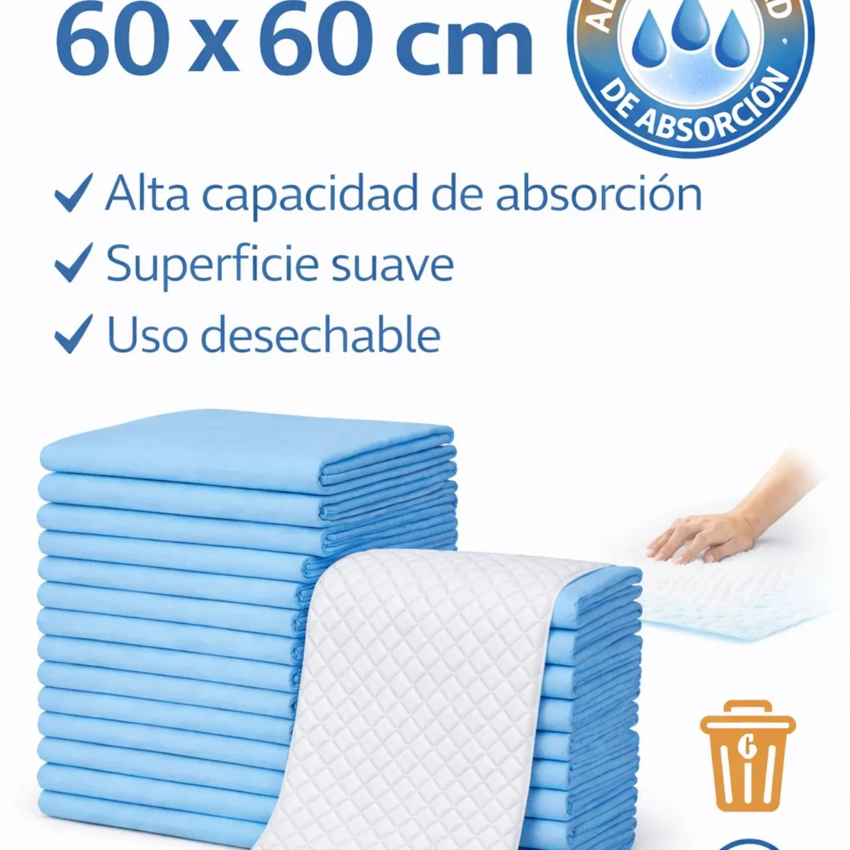 GENERICO - Sabanillas Absorbentes Desechables Adulto Mayor 60x60 cm Pack 120 Unidades