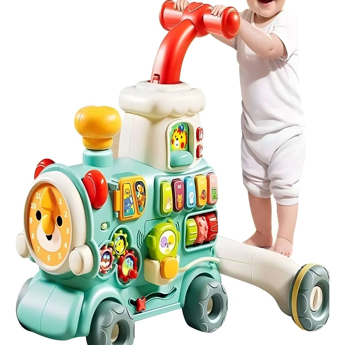 GENERICO - TREN CAMINADOR MUSICAL PARA BEBE 5 EN 1 CELESTE