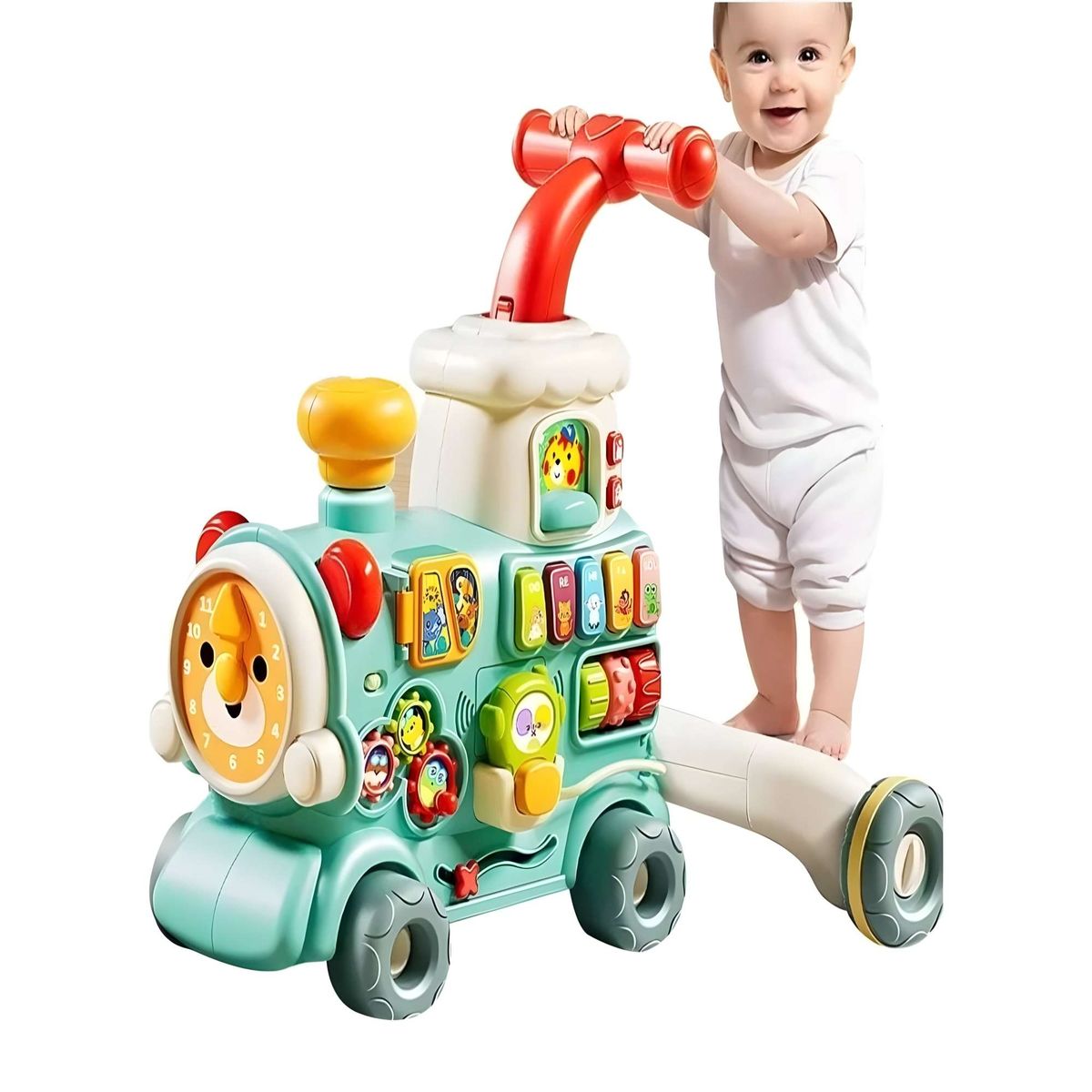 GENERICO - TREN CAMINADOR MUSICAL PARA BEBE 5 EN 1 CELESTE