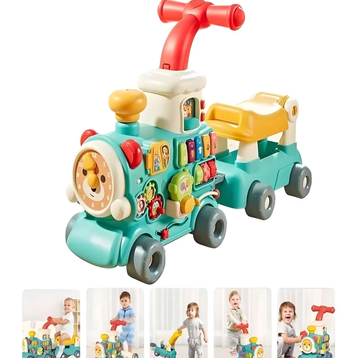 GENERICO - TREN CAMINADOR MUSICAL PARA BEBE 5 EN 1 CELESTE