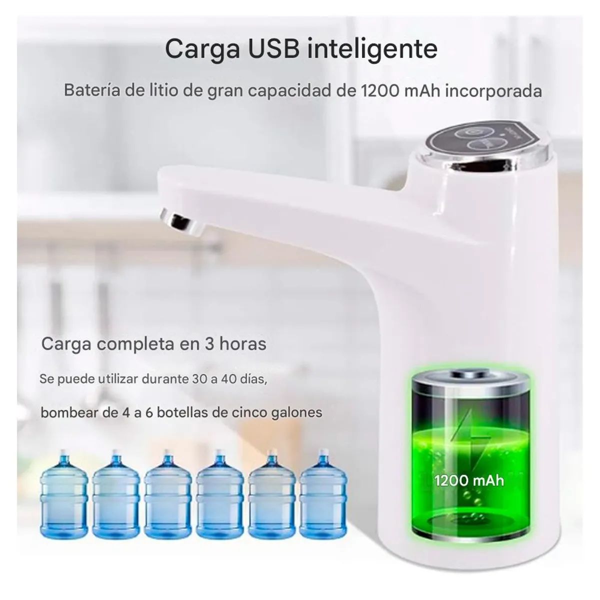IRM - Bomba dispensadora de agua bidon portatil USB recargable