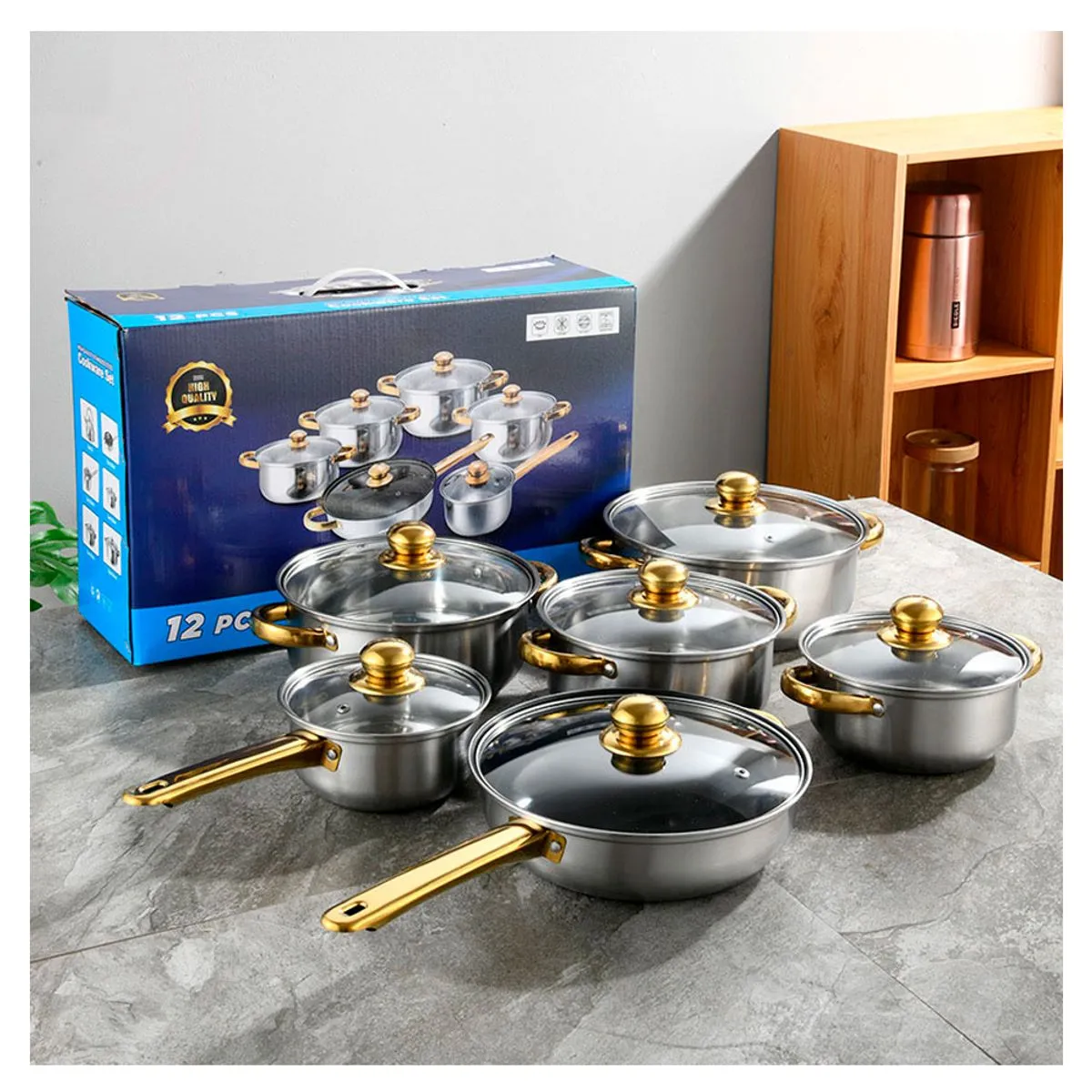 IRM - Bateria De Cocina Juego De Ollas Y Sartenes 12 Piezas