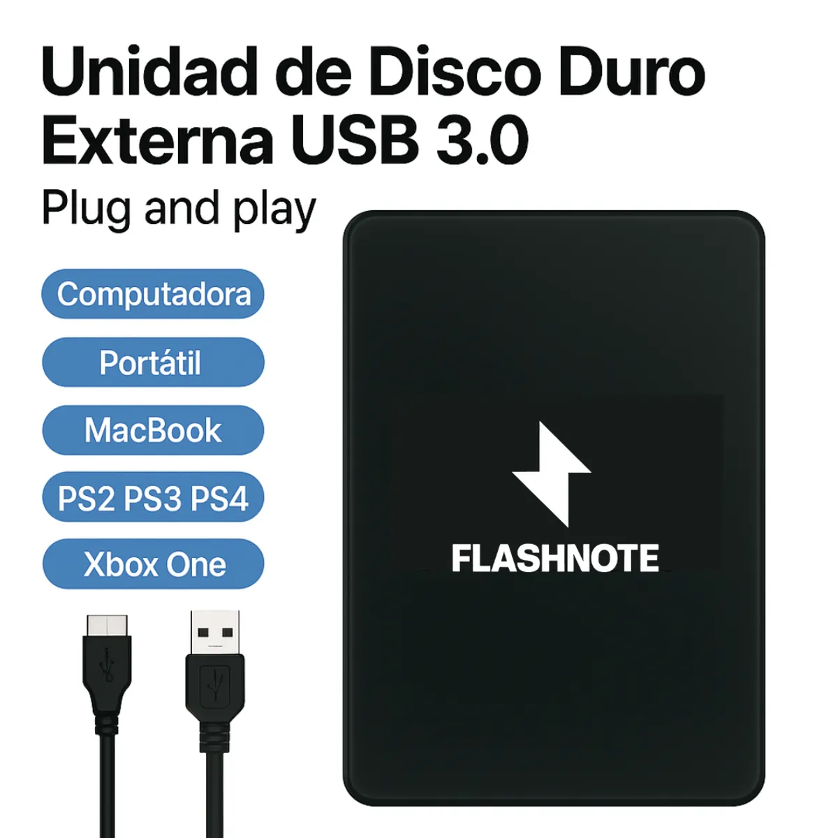 FLASHNOTE - Disco Duro Externo Flashnote 500gb Usb 3.0 Hdd Compatible Con Pc Notebook Mac Macbook Ps2 Ps3 Ps4 Xbox One Nintendo