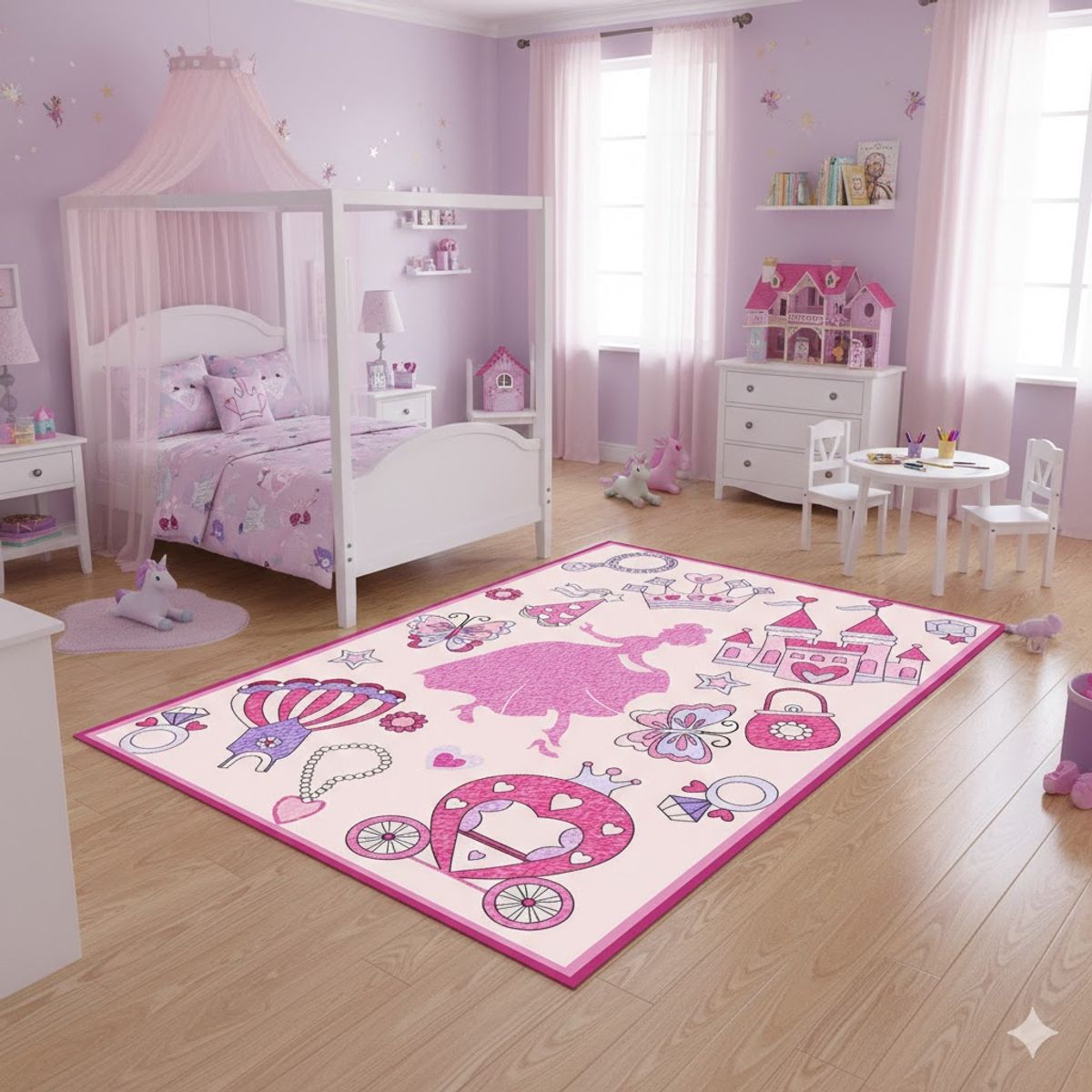 GENERICO - ALFOMBRA DE NIÑA DISEÑO ROSA PRINCESA  120X160 WM