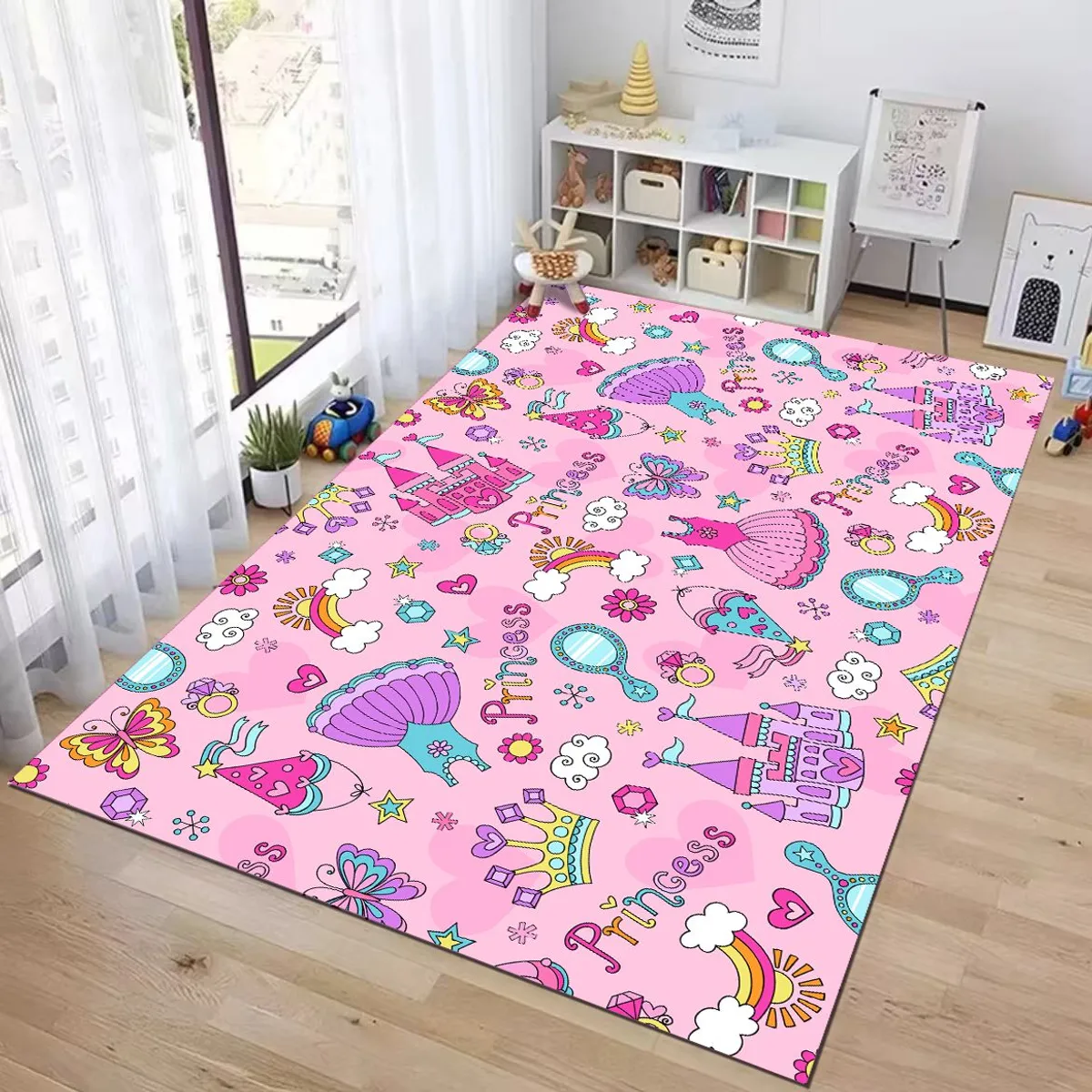 GENERICO - ALFOMBRA DE NIÑA DISEÑO ROSA MUNDO PRINCESA 120X160 WM