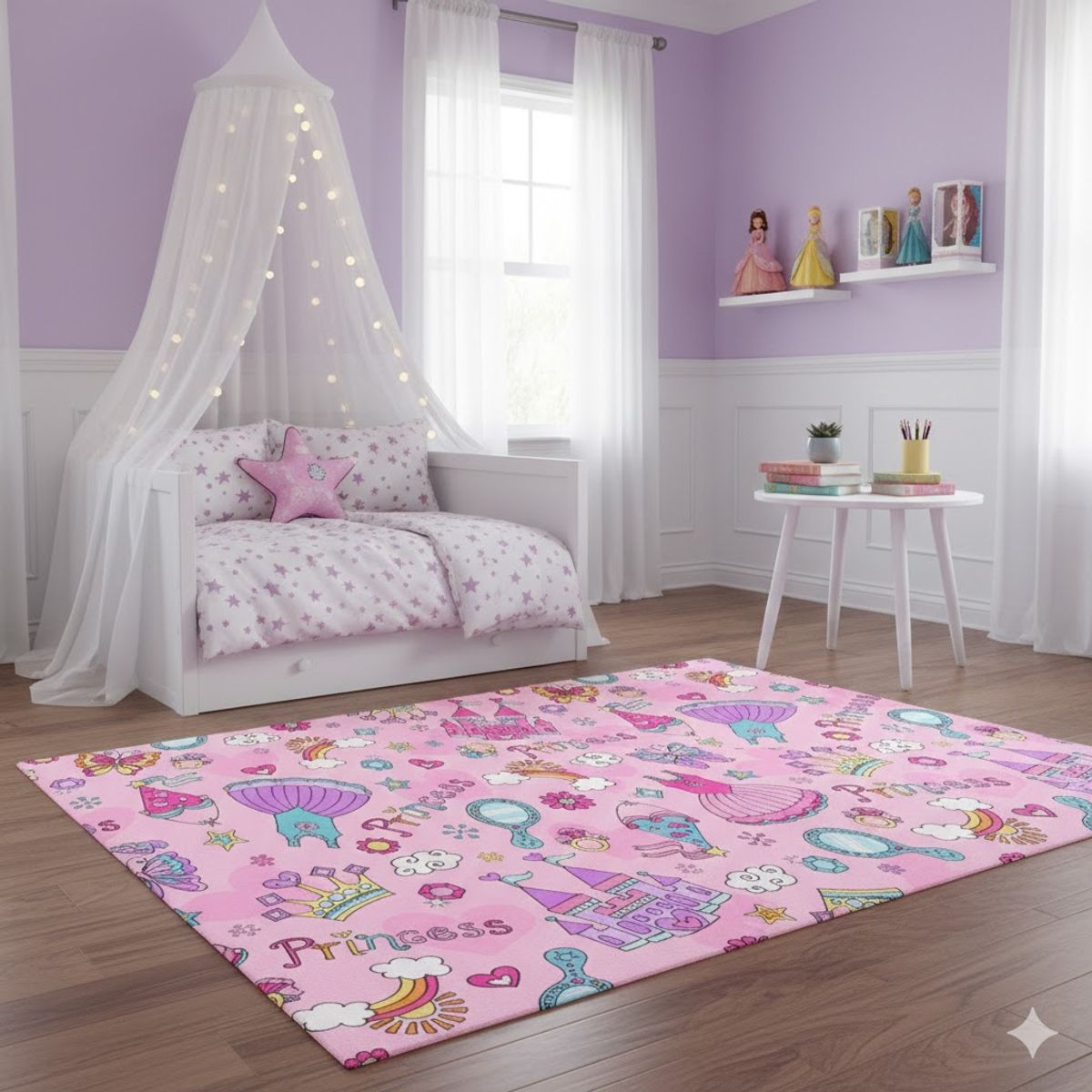 GENERICO - ALFOMBRA DE NIÑA DISEÑO ROSA MUNDO PRINCESA 120X160 WM