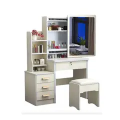 GENERICO - Tocador Con Espejo Movible 80x40x130cm Con Taburete Color Blanco SA-17