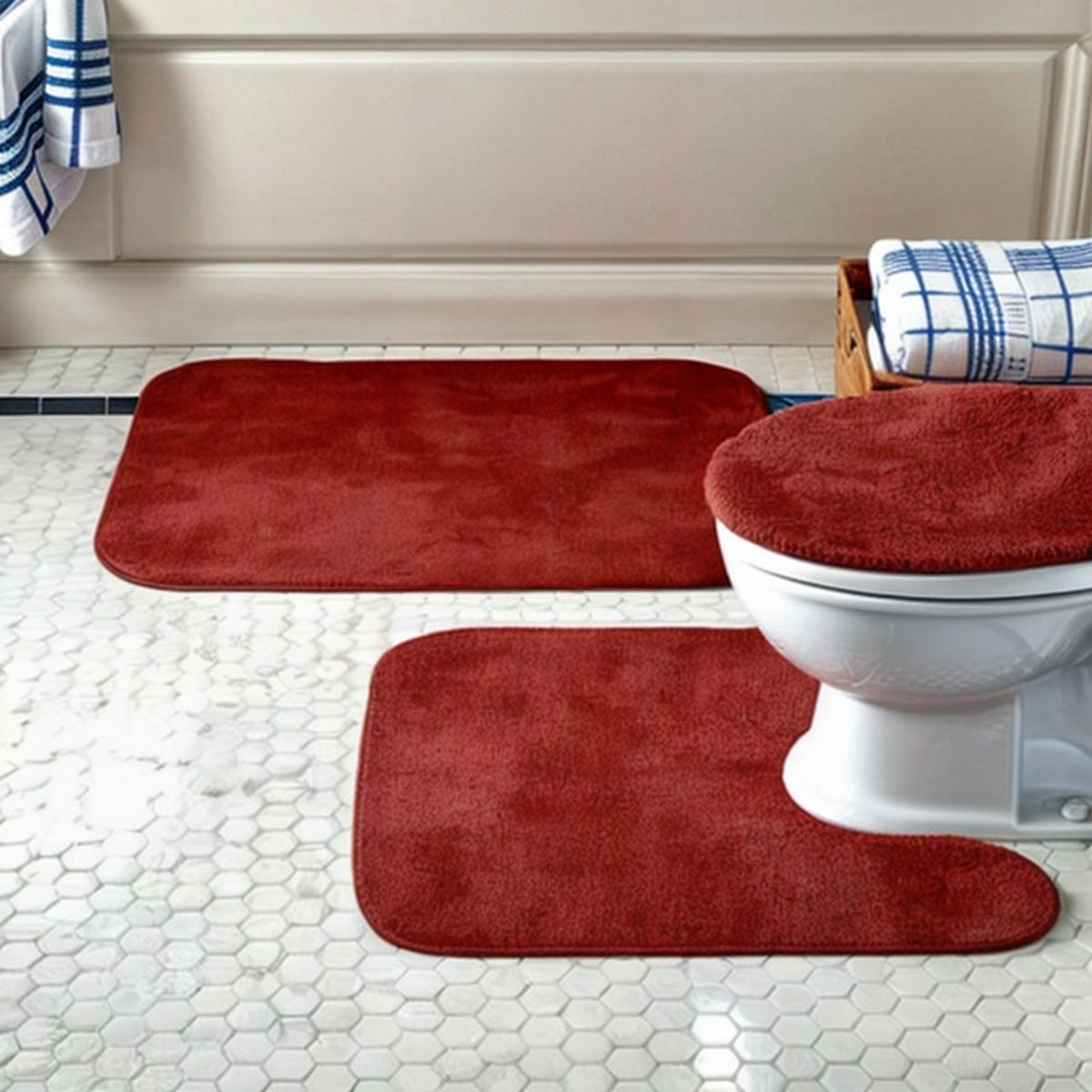 GENERICO - Set de baño 3 piezas unicolor elegante antideslizante wc 3en1 set baño 3 piezas unicolor elegante