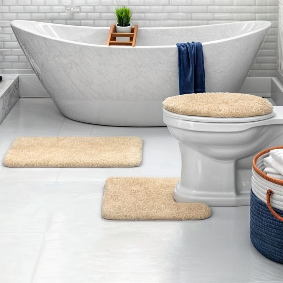 GENERICO - Set de baño 3 piezas unicolor elegante antideslizante wc 3en1 set baño 3 piezas unicolor elegante