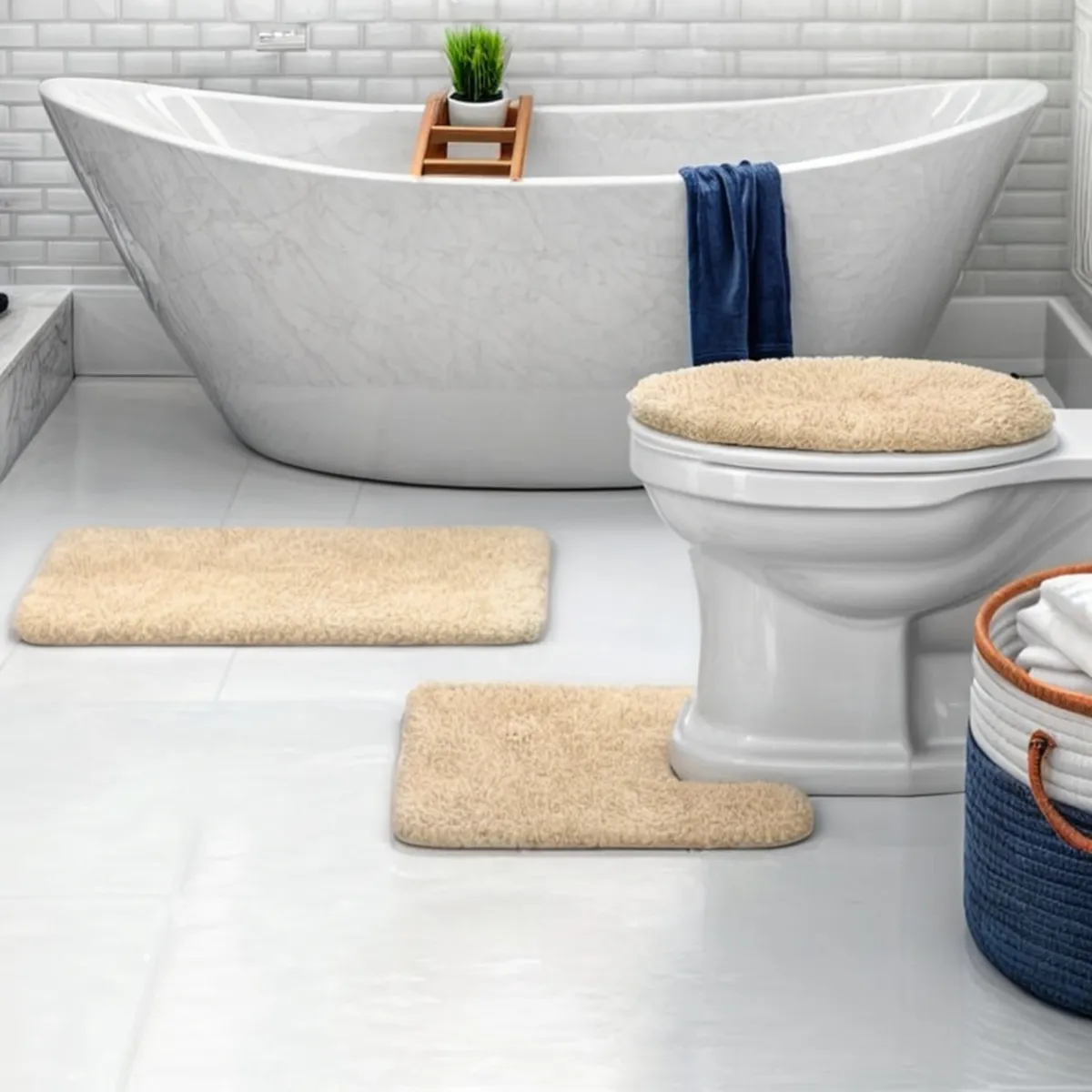GENERICO - Set de baño 3 piezas unicolor elegante antideslizante wc 3en1 set baño 3 piezas unicolor elegante