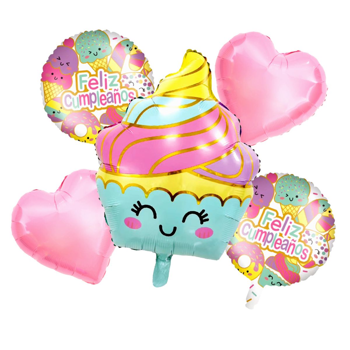 GENERICO - SET 5 GLOBO FELIZ CUMPLE CUPCAKE X1 UNI