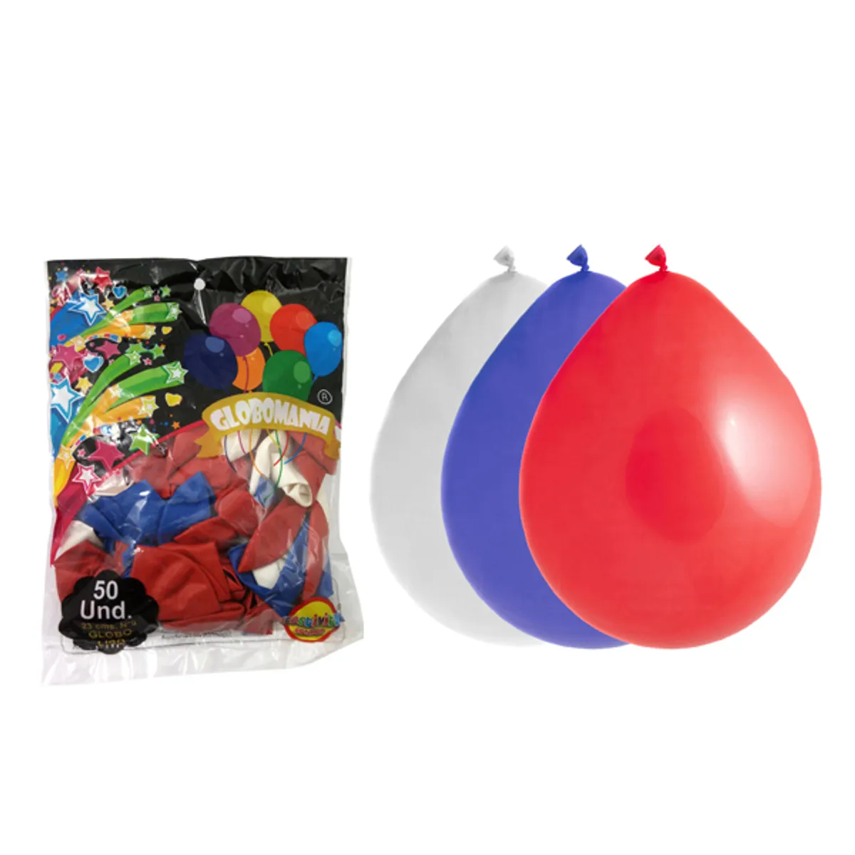 GENERICO - GLOBO 09 STANDARD A BLANCO/ROJO/AZUL X 50 UNI