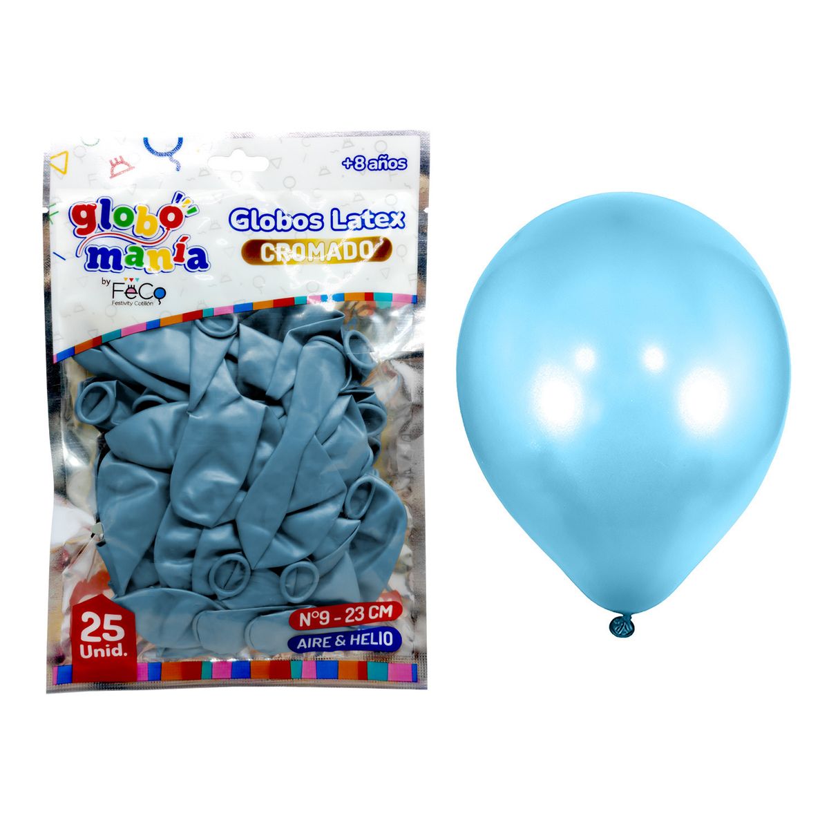 GENERICO - GLOBO 09 STANDARD CHROME AZUL X25UNI