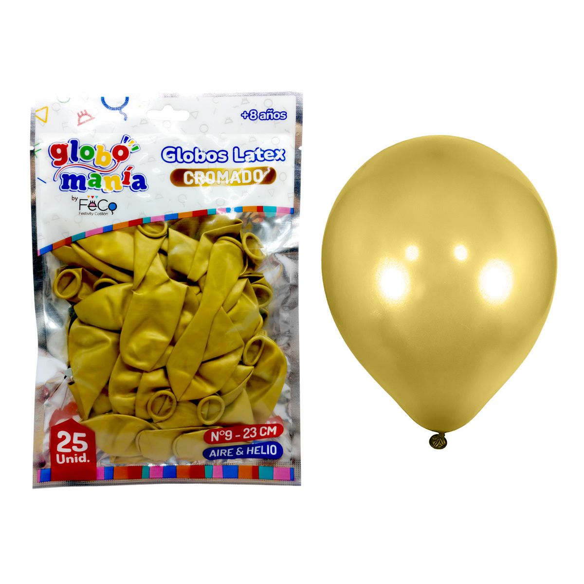 GENERICO - GLOBO 09 STANDARD CHROME DORADO X25UNI
