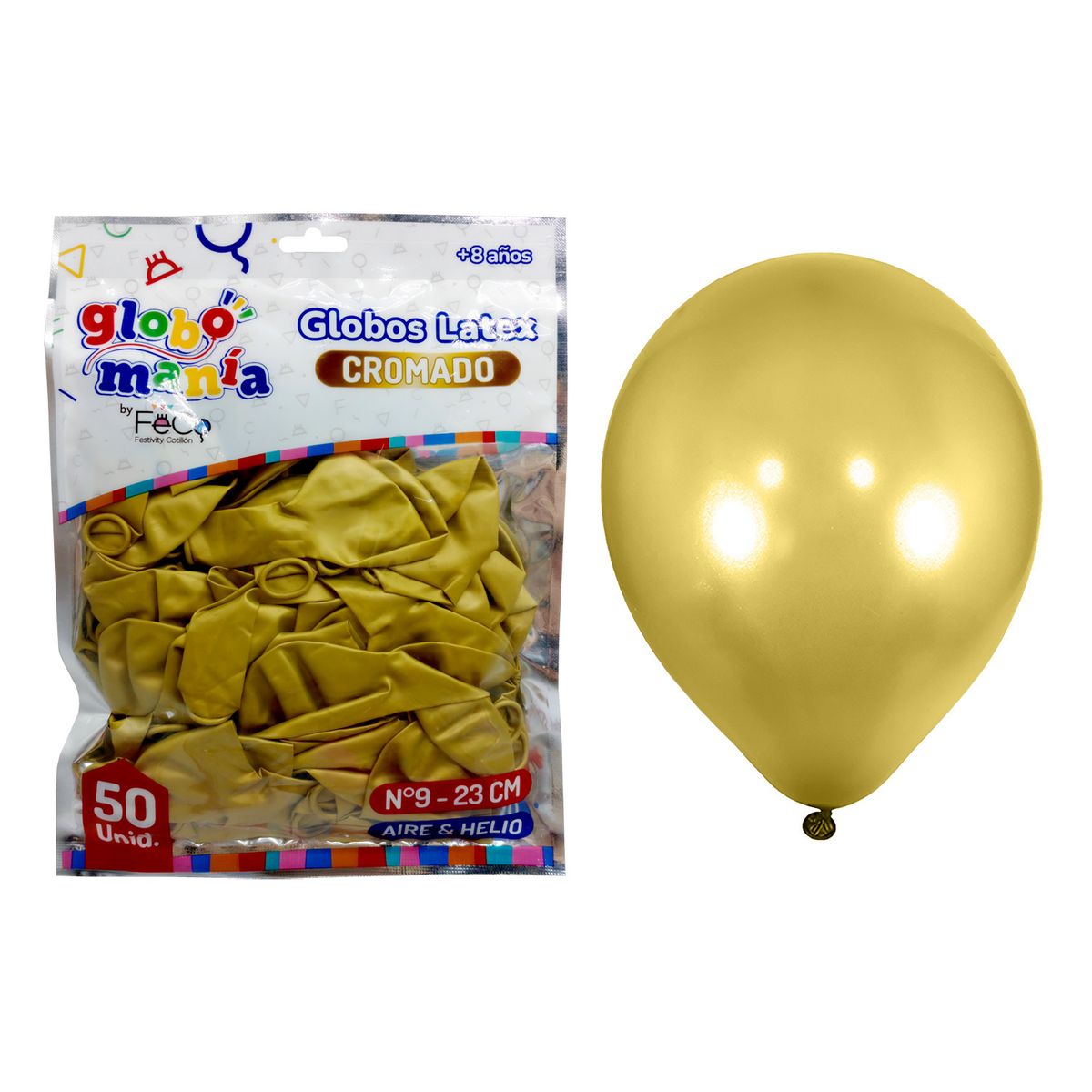 GENERICO - GLOBO 09 STANDARD CHROME DORADO X50UNI