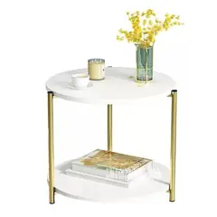GENERICO - Mesa Auxiliar Moderna Marmoleado Decoracion Redondo Blanco