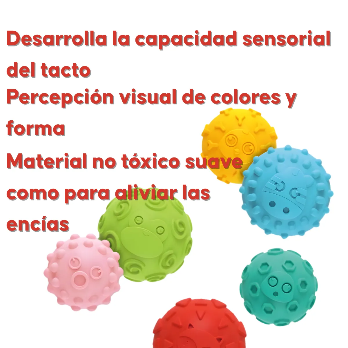 GENERICO - Set 6 Pelotas Texturizadas Goma Sensoriales Para Bebés