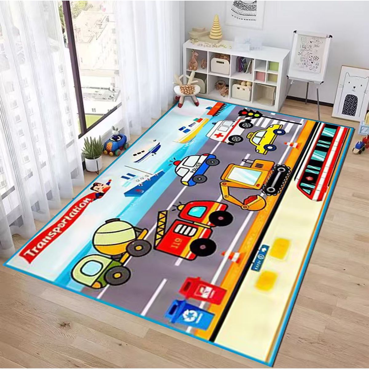 GENERICO - ALFOMBRA DE NIÑO TRANSPORTATION 120X160CM ANTIDESLIZANTE WYM