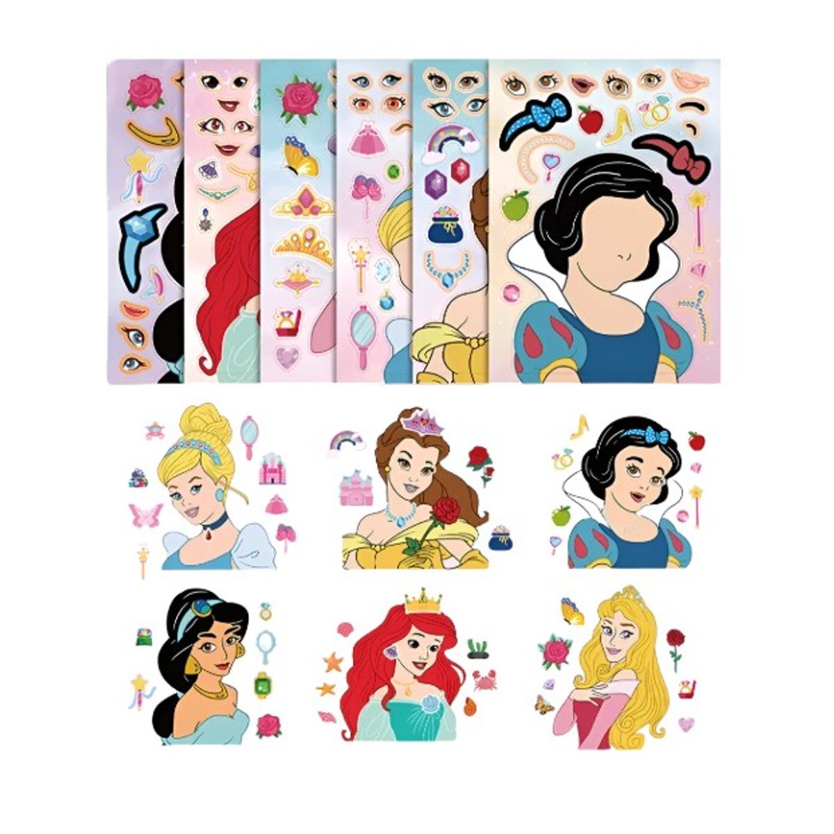 GENERICO - Stickers Armable Princesas cara 8 Laminas Pegatinas