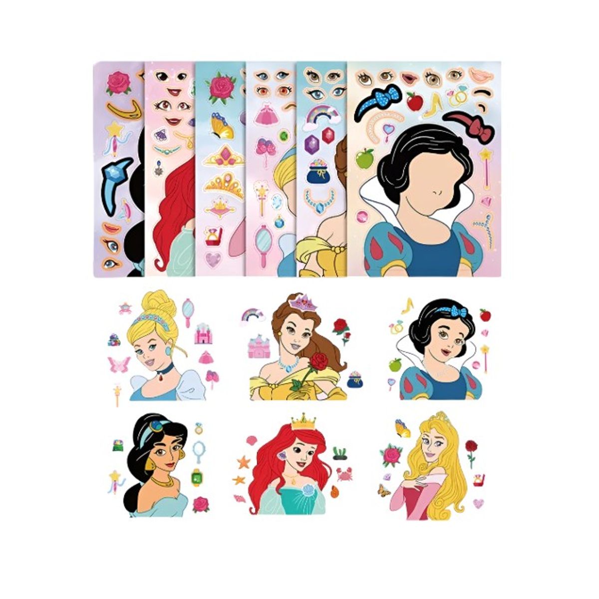 GENERICO - Stickers Armable Princesas cara 8 Laminas Pegatinas