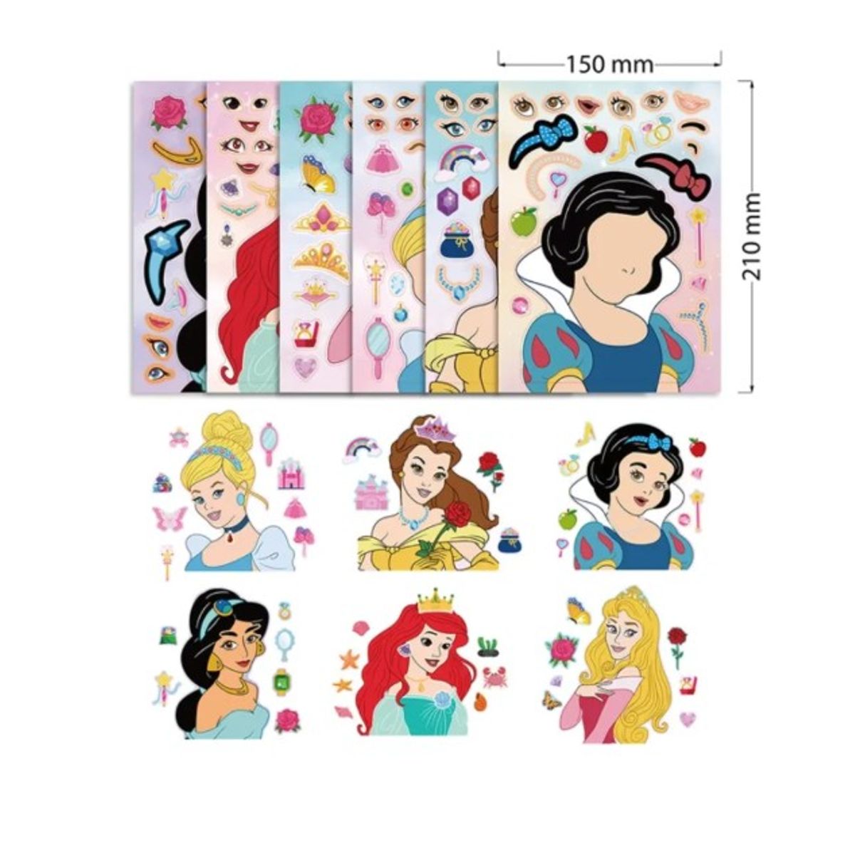 GENERICO - Stickers Armable Princesas cara 8 Laminas Pegatinas