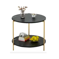 GENERICO - Mesa Auxiliar Moderna Marmoleado Decoracion Redondo Negro