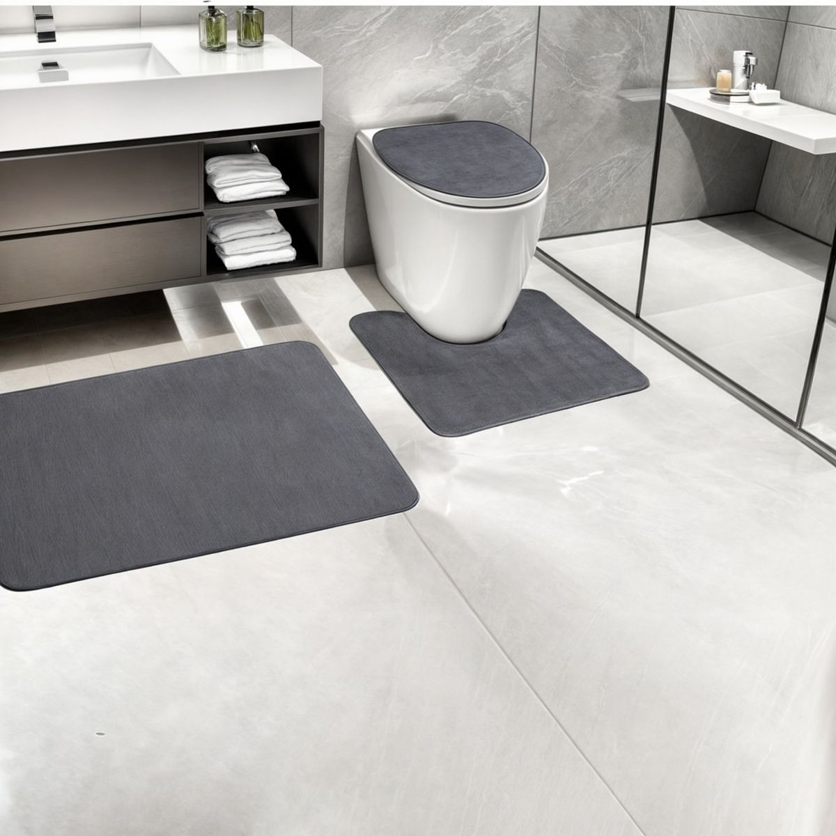 GENERICO - Set de baño 3 piezas unicolor elegante antideslizante wc 3en1 set baño 3 piezas unicolor elegante