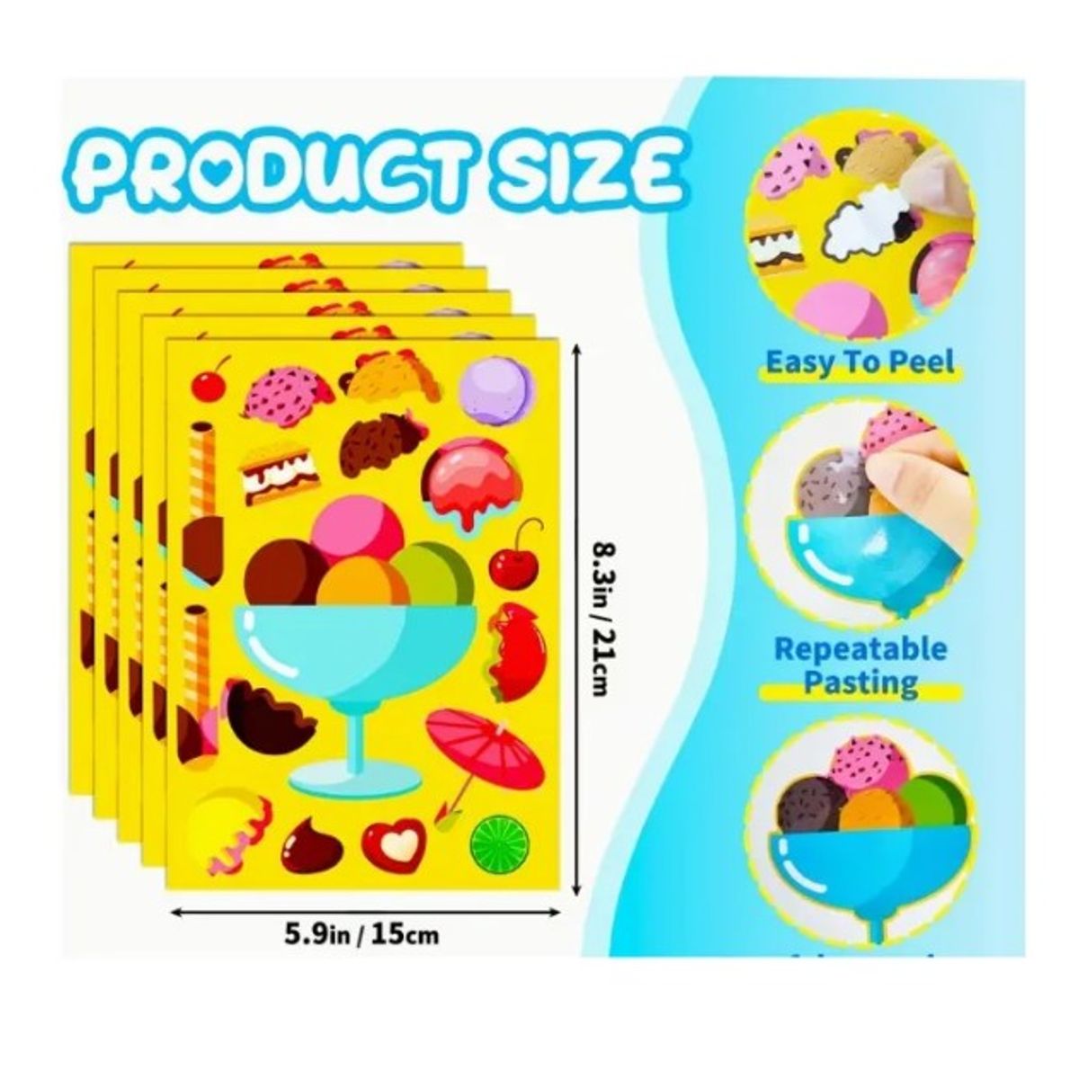 GENERICO - Stickers Armables Helados 12 Unidades Vinilo 15x21 Cm cupcake