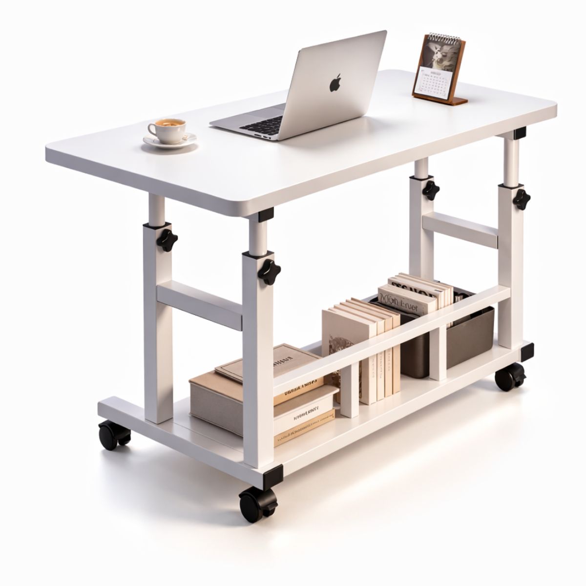 SUKEA - Mesa Auxiliar Ajustable con Ruedas para Notebook 60x40 cm Blanca